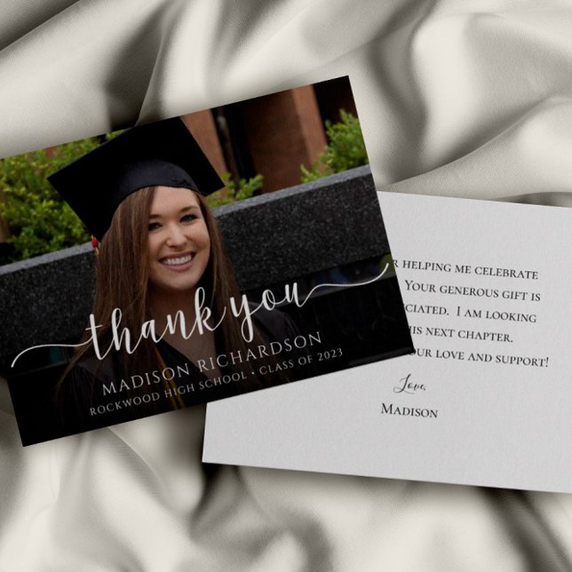 Cartão De Agradecimento Foto de Graduação de Script Moderno Simples (Criador carregado)