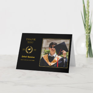 Cartão De Agradecimento Foto de Graduação em Wreath do Boné Simples Laurel