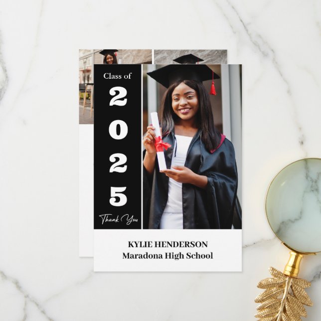 Cartão De Agradecimento Foto de Graduação Moderna Elegante (Frente/Verso In Situ)