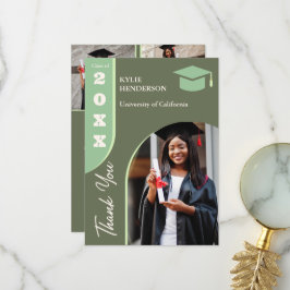 Cartão De Agradecimento Foto de Graduação Moderna Verde