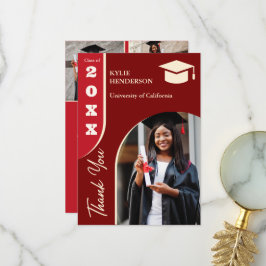 Cartão De Agradecimento Foto de Graduação Moderna Vermelha