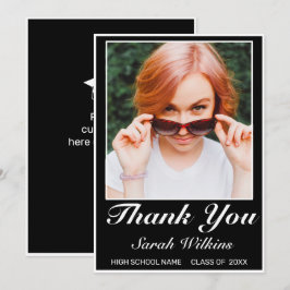 Cartão De Agradecimento Foto de Graduação Negra Minimalista Moderna Obriga