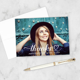 Cartão De Agradecimento Foto de Graduação Personalizada de Script de Coraç