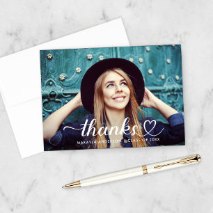 Cartão De Agradecimento Foto de Graduação Personalizada de Script de Coraç