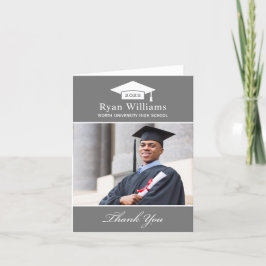Cartão De Agradecimento Foto de Graduação Personalizada do Carvão Elegante