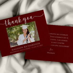 Cartão De Agradecimento Foto de Graduação Simples Maroon e White