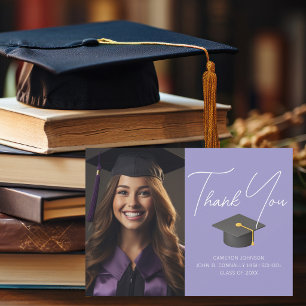 Cartão De Agradecimento Foto de Graduada Lavanda Chic Personalizada Gradua