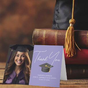 Cartão De Agradecimento Foto de Graduada Lavanda Elegante Personalizada Gr