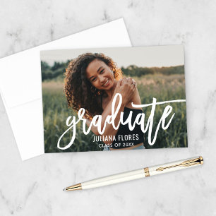 Cartão De Agradecimento Foto de Graduado com Pincelada Negrita em Branco