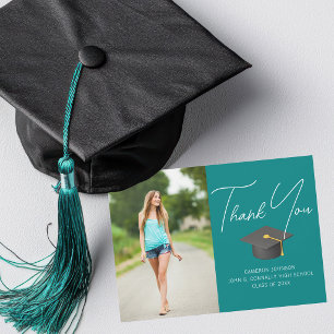 Cartão De Agradecimento Foto de Gradução Chic Teal Personalizada