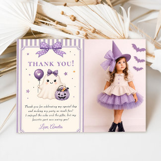 Cartão De Agradecimento Foto de Halloween de Fantasma Fofo Roxo