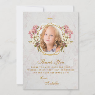 Cartão De Agradecimento Foto de menina Primeira Comunhão ouro Orquídeas ro