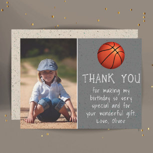 Cartão De Agradecimento Foto de Menino Basquete Bola Aniversário de Crianç