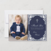 Foto de Menino para Batismo Vintage Elegante Azul 