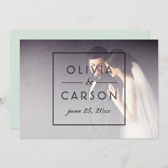 Cartão De Agradecimento Foto de Monograma de Casamento em Script Preto Mod (Frente/Verso)