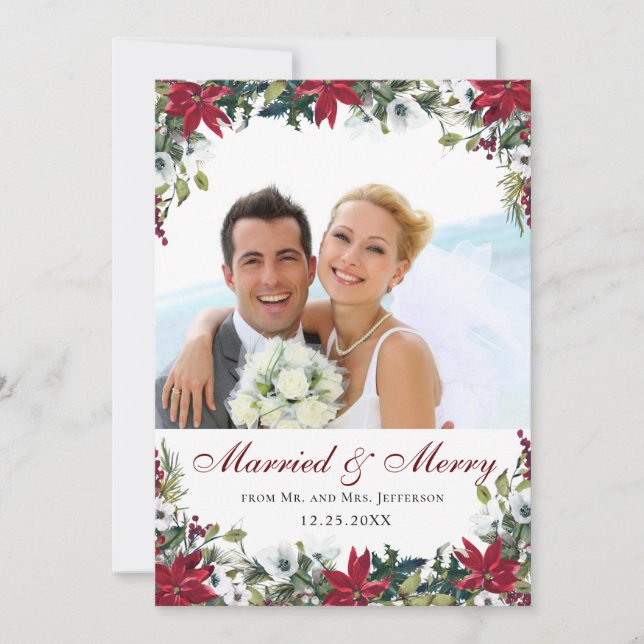 Cartão De Agradecimento Foto de Natal Floral Red Poinsettia Obrigado (Frente)