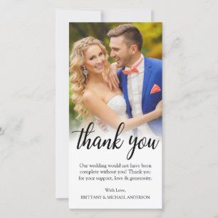 Cartão De Agradecimento Foto de Noiva de Casamento de Script Negro Obrigad