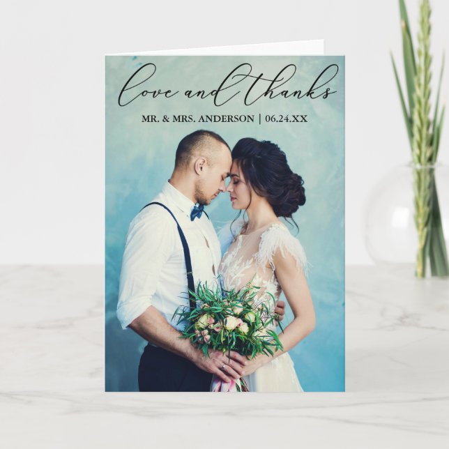 Cartão De Agradecimento Foto de Obrigados de amor para caligrafia elegante (Frente)