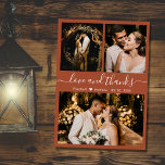 Cartão De Agradecimento Foto de Obrigados e amor Teracotta Casamento<br><div class="desc">O moderno e elegante "Obrigados e Amor" Roteiro Terracotta Wedding 3 Foto Collage Cartões de agradecimentos. Na moda, modelo de cartões de agradecimentos de casamento com três (3) fotos na frente e uma (1) foto na parte traseira. Com o texto "Love and obrigados" escrito em uma fonte com letras maiúsculas...</div>