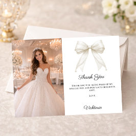 Cartão De Agradecimento Foto de pérolas com laço branco Quinceanera menina