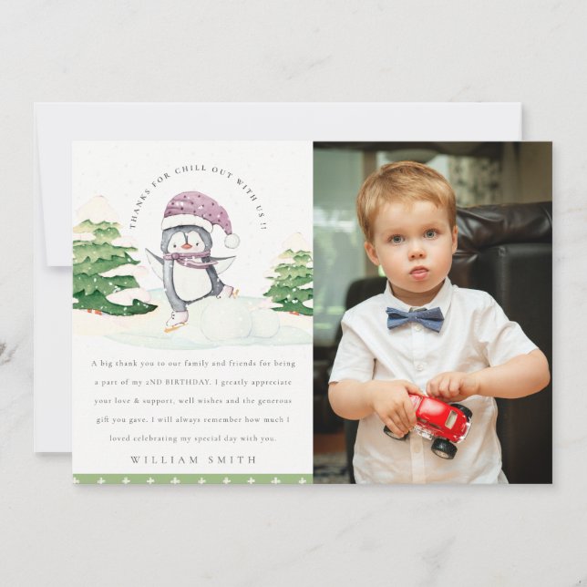 Cartão De Agradecimento Foto de Pinguim de Inverno Adorável para Crianças  (Frente)