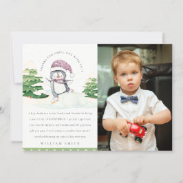 Cartão De Agradecimento Foto de Pinguim de Inverno Fofinho para Aniversári