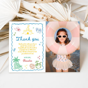 Cartão De Agradecimento Foto de Praia Personalizada de Verão Desenhada à M