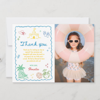 Cartão De Agradecimento Foto de Praia Personalizada de Verão Desenhada à M