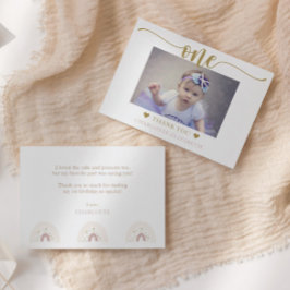 Cartão De Agradecimento Foto de Primeiro Aniversário com Letra Elegante