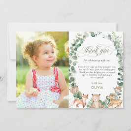Cartão De Agradecimento Foto de primeiro aniversario Greenery Animais de F