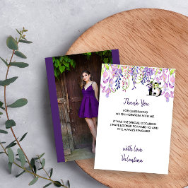 Cartão De Agradecimento Foto de Quinceanera, Elegante Purple Wisteria