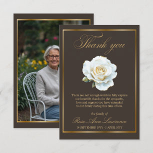 Cartão De Agradecimento Foto de Rosa Branca Dourada de Funeral Elegante
