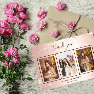 Cartão De Agradecimento Foto de rosa ouro de aniversário