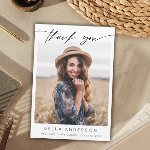 Cartão De Agradecimento Foto de Script Escrito à Mão de Formatura Moderna