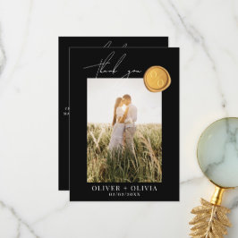 Cartão De Agradecimento Foto de selo de cera dourada monograma casamento