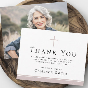 Cartão De Agradecimento Foto de simpatia fúnebre cruz taupe rosa