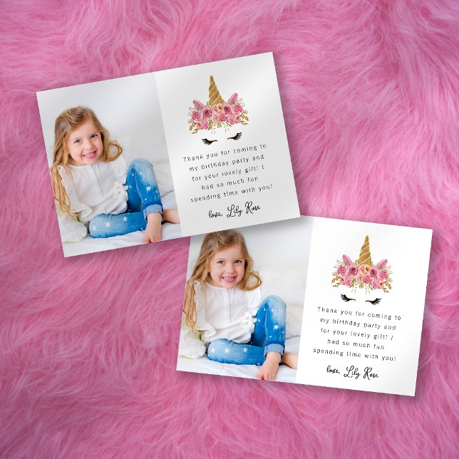 Cartão De Agradecimento Foto de Unicórnio Fofo Aniversário Infantil (Criador carregado)