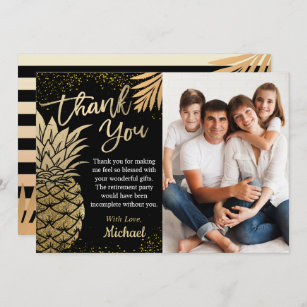 Cartão De Agradecimento Foto de verão de abacaxi Dourado tropical preto mo