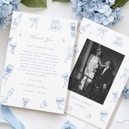 Cartão De Agradecimento Foto Desenhada Mão Casamento Azul Dusty