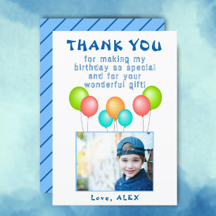 Cartão De Agradecimento Foto do Aniversário de criança Balões