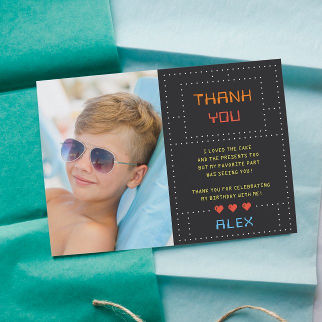 Cartão De Agradecimento Foto do Aniversário de criança do Arcade Retroativ (Criador carregado)