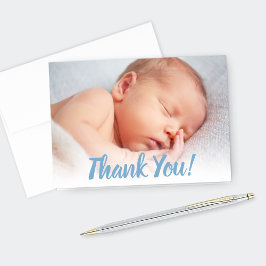 Cartão De Agradecimento Foto do Baby Boy de Script Azul Doce