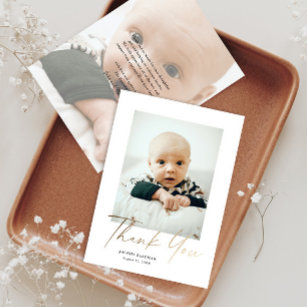 Cartão De Agradecimento Foto do Bebê do Script Dourado Elegante