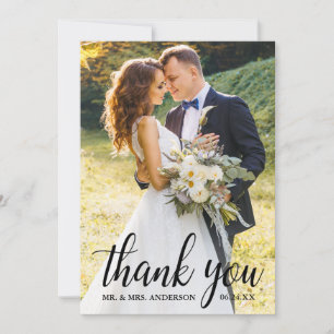 Cartão De Agradecimento Foto do Casal de Casamento de Script Moderno Elega