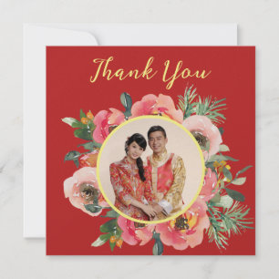 Cartão De Agradecimento Foto do casamento chinês, cor-de-rosa moderno