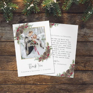 Cartão De Agradecimento Foto do Casamento no inverno de pinheiro de Waterc