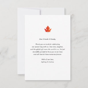 Cartão De Agradecimento Foto do Casamento outono Leaf Maple Minimalista Ch