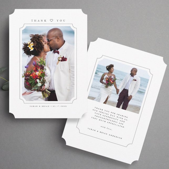 Cartão De Agradecimento Foto do casamento simples e elegante 2 (Front & Back)