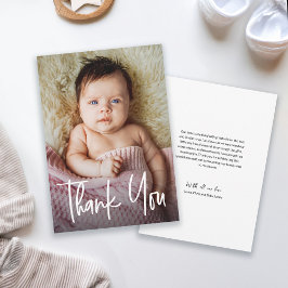 Cartão De Agradecimento Foto do Chá da Modern Handlettering Custom Baby Gi