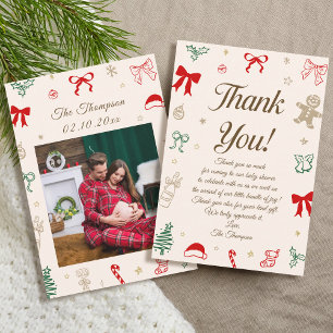Cartão De Agradecimento Foto do Chá de Bebê de Natal Desenhada à Mão